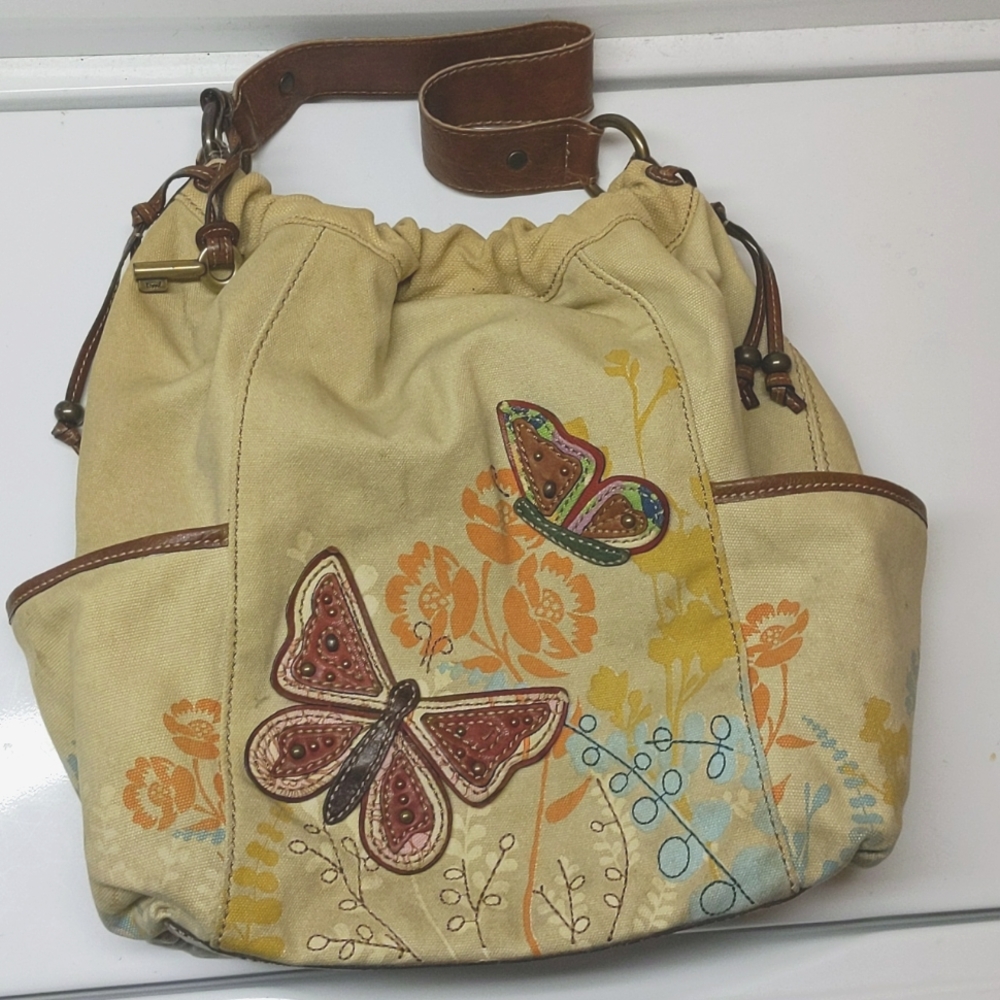 Fossil | Canvas Purse Leather Butterflies